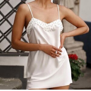 Elegant White Pearl-Embellished Chemise